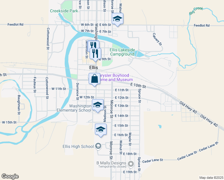 map of restaurants, bars, coffee shops, grocery stores, and more near 1101 Monroe Street in Ellis