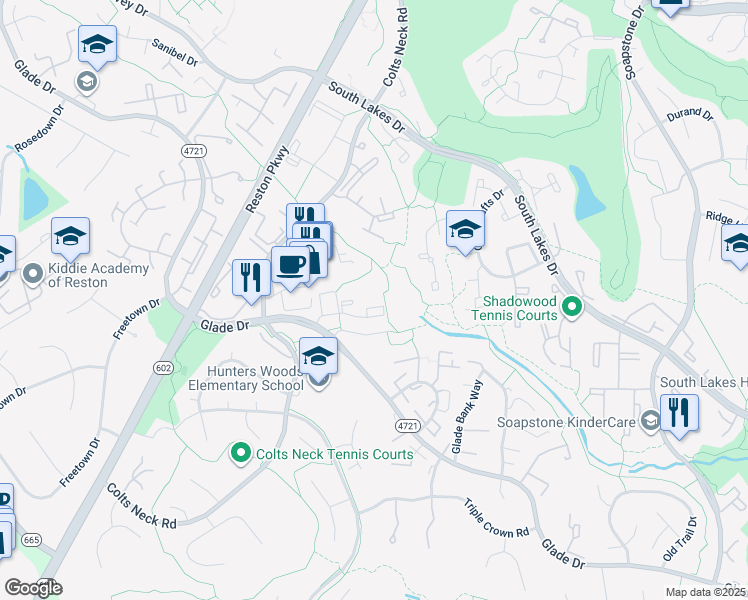 map of restaurants, bars, coffee shops, grocery stores, and more near 11806 Breton Court in Reston