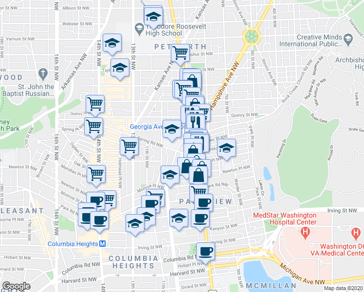 map of restaurants, bars, coffee shops, grocery stores, and more near 101 Independence Avenue Southeast in Washington