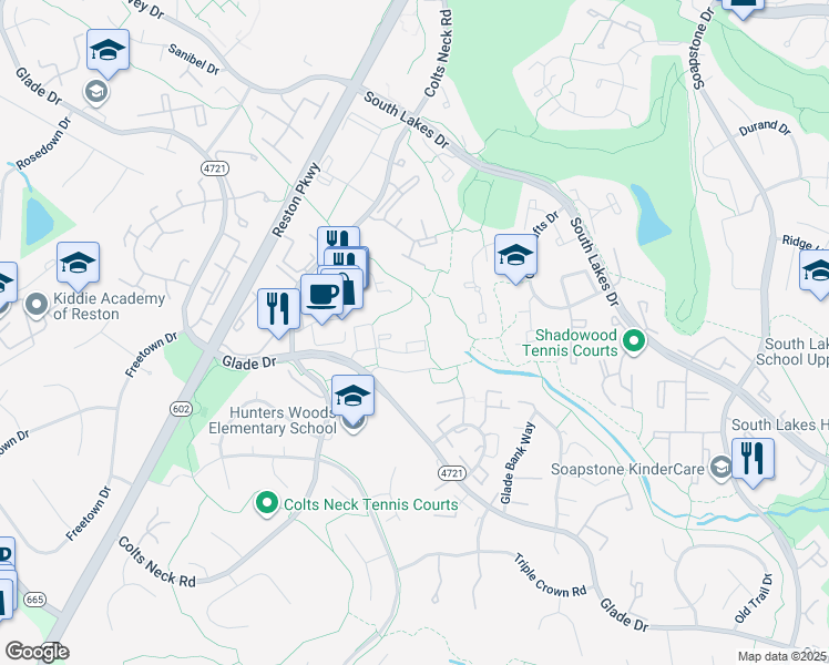 map of restaurants, bars, coffee shops, grocery stores, and more near 11812 Breton Court in Reston
