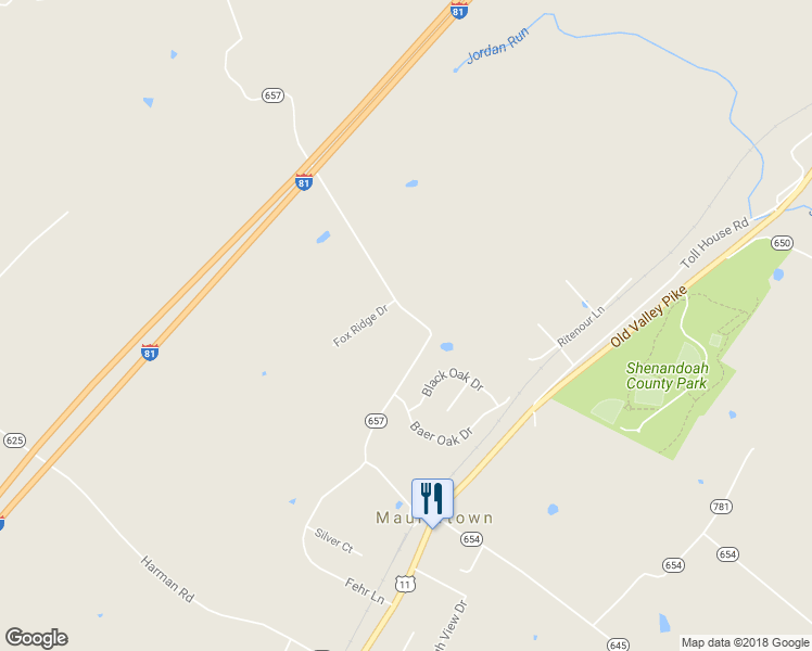 map of restaurants, bars, coffee shops, grocery stores, and more near 601 Maurertown Mill Road in Maurertown