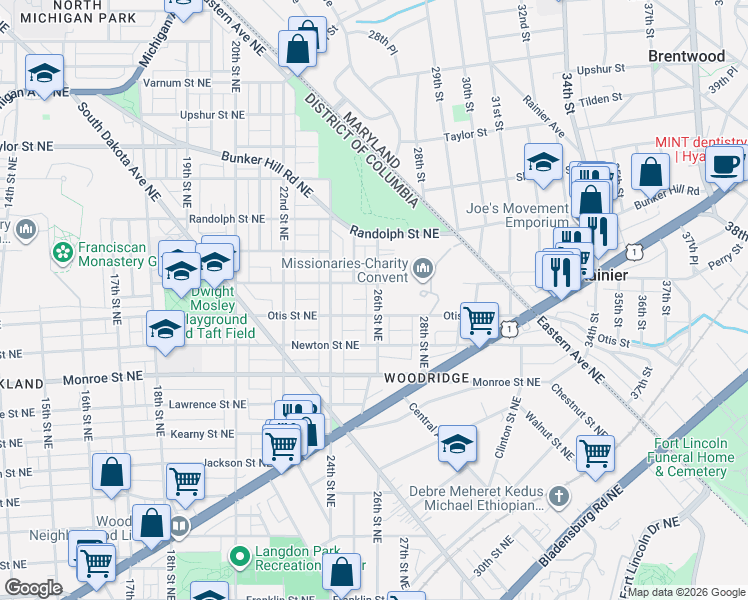 map of restaurants, bars, coffee shops, grocery stores, and more near 101 Independence Avenue Southeast in Washington