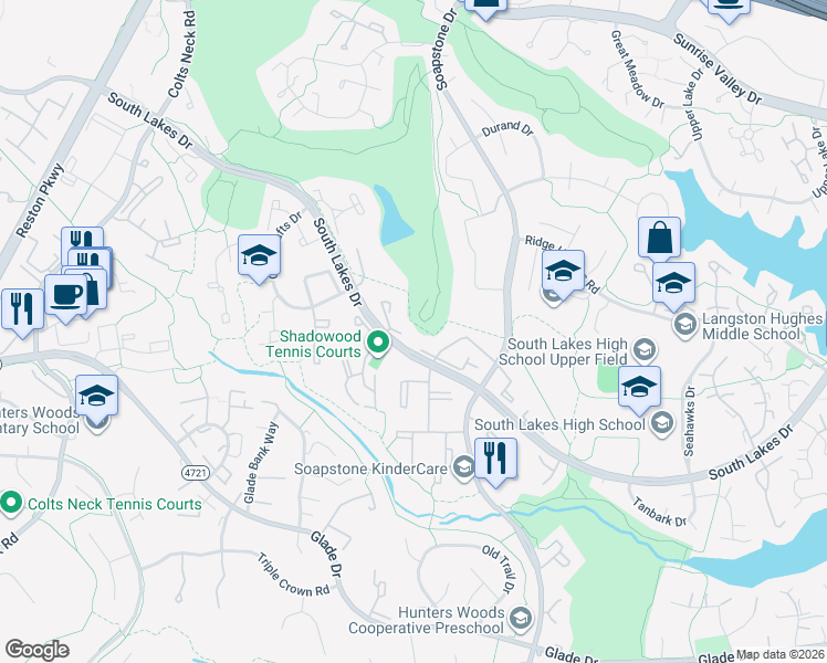 map of restaurants, bars, coffee shops, grocery stores, and more near 2279 Double Eagle Court in Reston