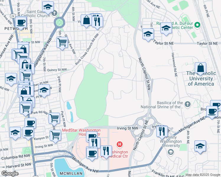 map of restaurants, bars, coffee shops, grocery stores, and more near 3700 North Capital Street in Washington
