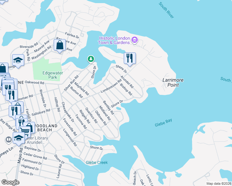 map of restaurants, bars, coffee shops, grocery stores, and more near 1609 Grange Road in Edgewater