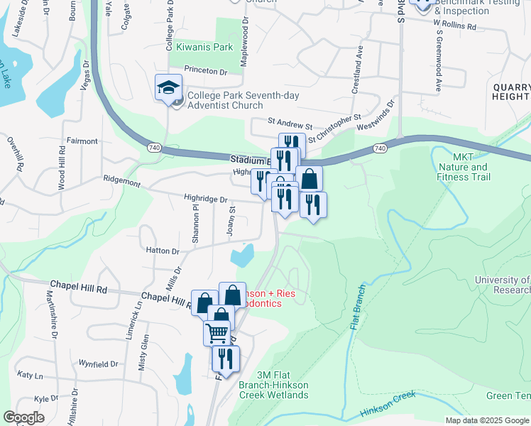 map of restaurants, bars, coffee shops, grocery stores, and more near 1401 Forum Boulevard in Columbia