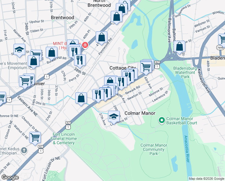 map of restaurants, bars, coffee shops, grocery stores, and more near 101 Independence Avenue Southeast in Washington
