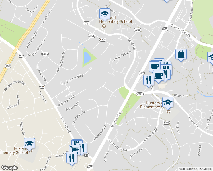 map of restaurants, bars, coffee shops, grocery stores, and more near 2403 Andorra Place in Reston