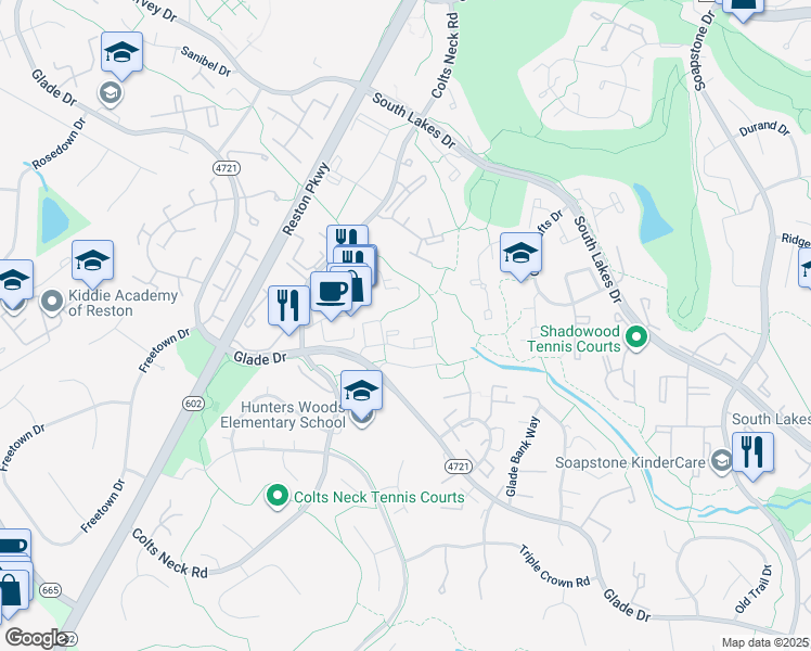 map of restaurants, bars, coffee shops, grocery stores, and more near 11814 Breton Court in Reston