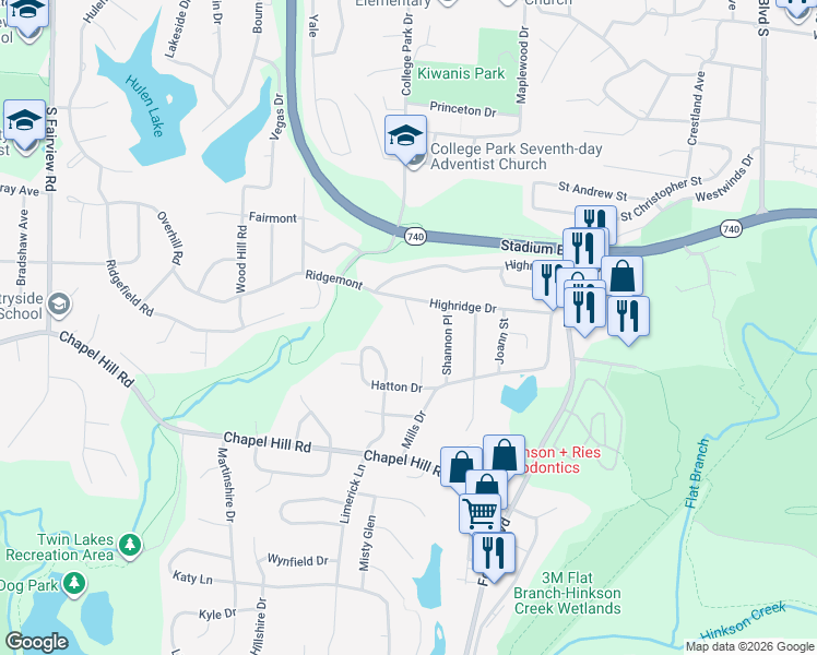 map of restaurants, bars, coffee shops, grocery stores, and more near 1409 Ridgemont Court in Columbia