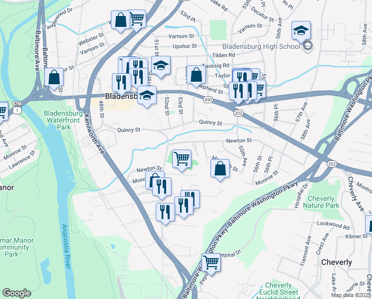 map of restaurants, bars, coffee shops, grocery stores, and more near 101 Independence Avenue Southeast in Washington
