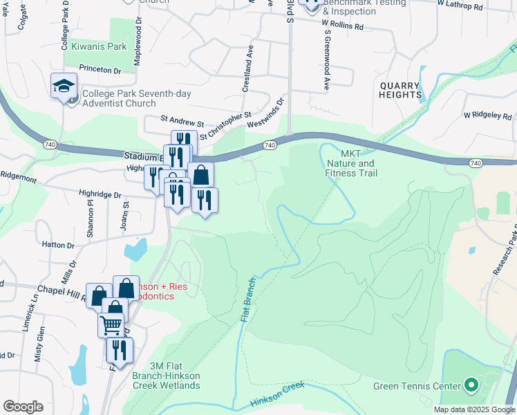 map of restaurants, bars, coffee shops, grocery stores, and more near 1311 White Oak Lane in Columbia