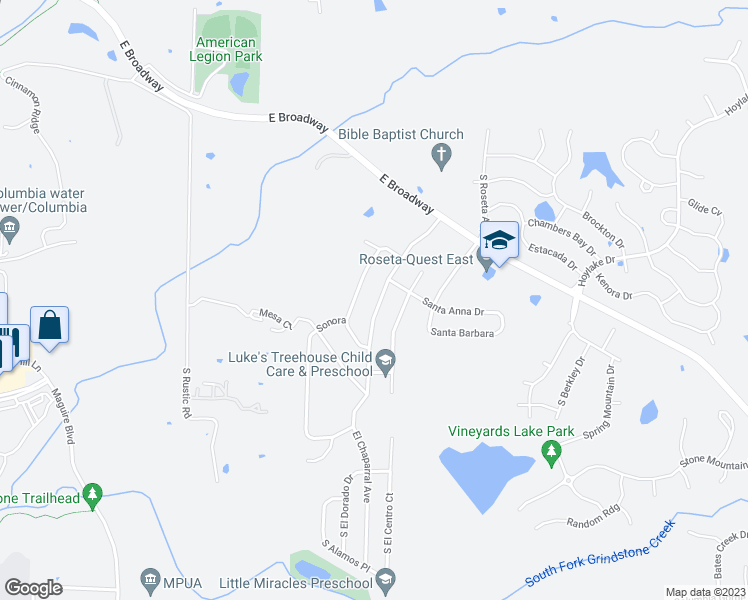 map of restaurants, bars, coffee shops, grocery stores, and more near 1255 El Chaparral Avenue South in Columbia