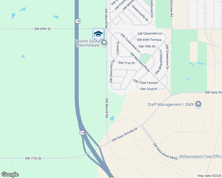 map of restaurants, bars, coffee shops, grocery stores, and more near 7235 Southwest Glencrest Drive in Topeka