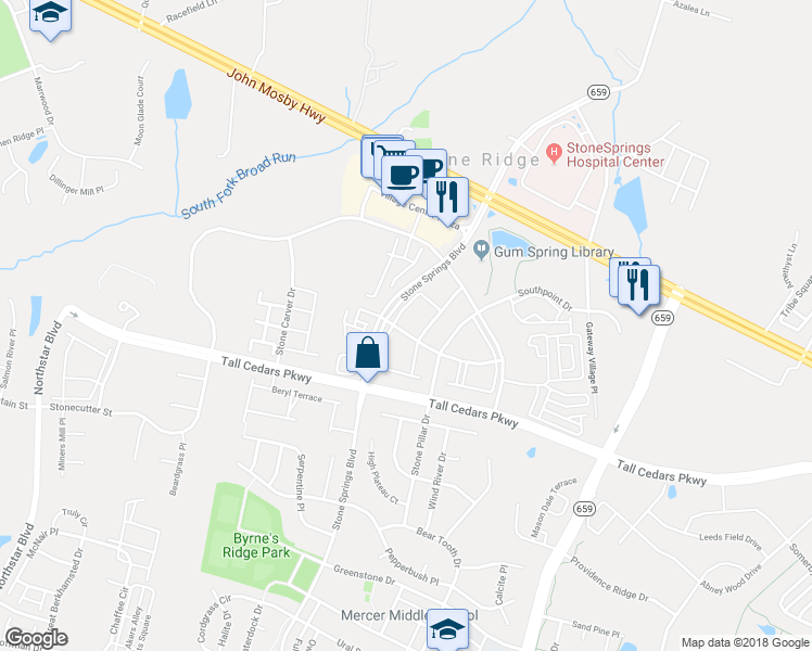 map of restaurants, bars, coffee shops, grocery stores, and more near 42062 Fremont Preserve Square in Stone Ridge