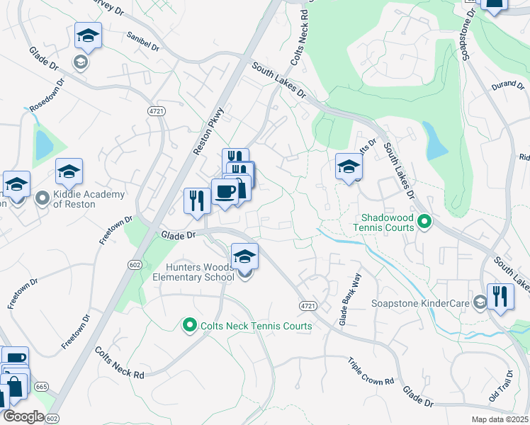 map of restaurants, bars, coffee shops, grocery stores, and more near 11818 Breton Court in Reston