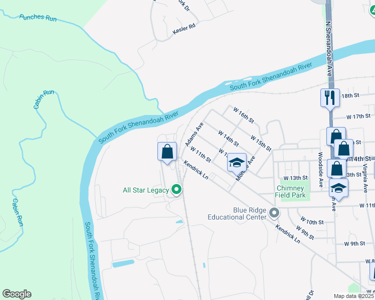 map of restaurants, bars, coffee shops, grocery stores, and more near 858 West 11th Street in Front Royal