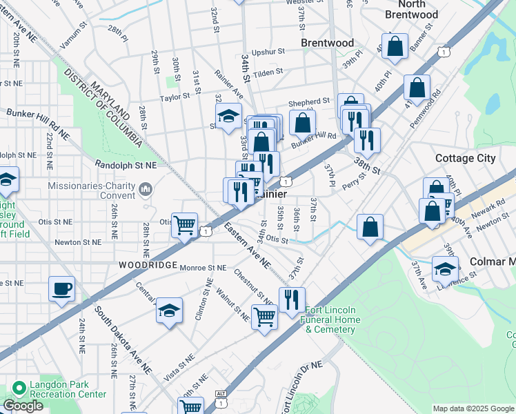 map of restaurants, bars, coffee shops, grocery stores, and more near 101 Independence Avenue Southeast in Washington