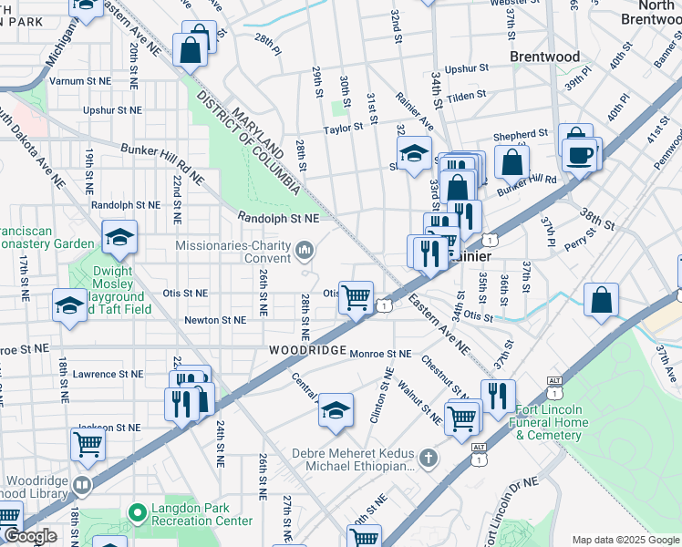 map of restaurants, bars, coffee shops, grocery stores, and more near 3724 30th Place Northeast in Washington