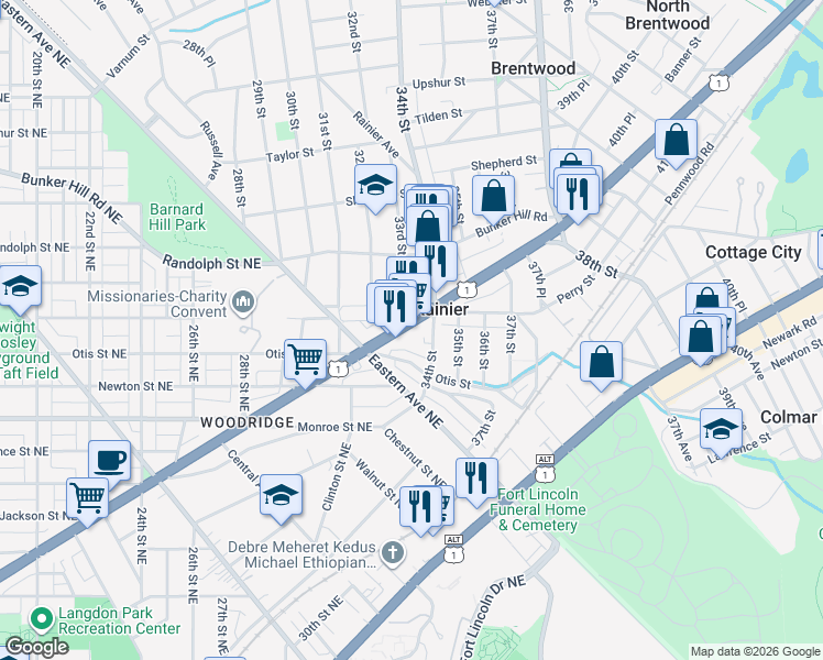 map of restaurants, bars, coffee shops, grocery stores, and more near 101 Independence Avenue Southeast in Washington