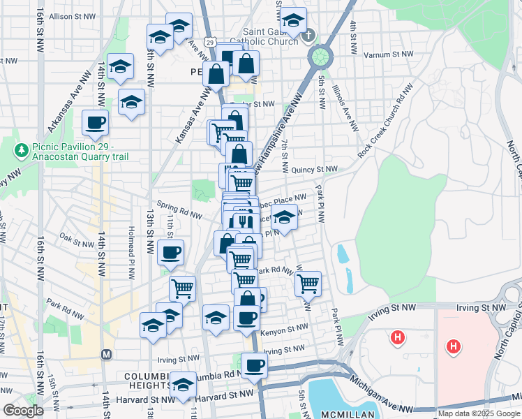 map of restaurants, bars, coffee shops, grocery stores, and more near 101 Independence Avenue Southeast in Washington