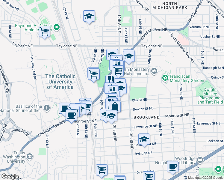 map of restaurants, bars, coffee shops, grocery stores, and more near 101 Independence Avenue Southeast in Washington