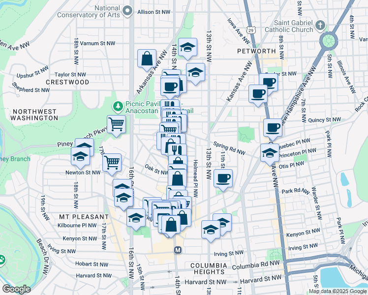 map of restaurants, bars, coffee shops, grocery stores, and more near 1362 Perry Place Northwest in Washington