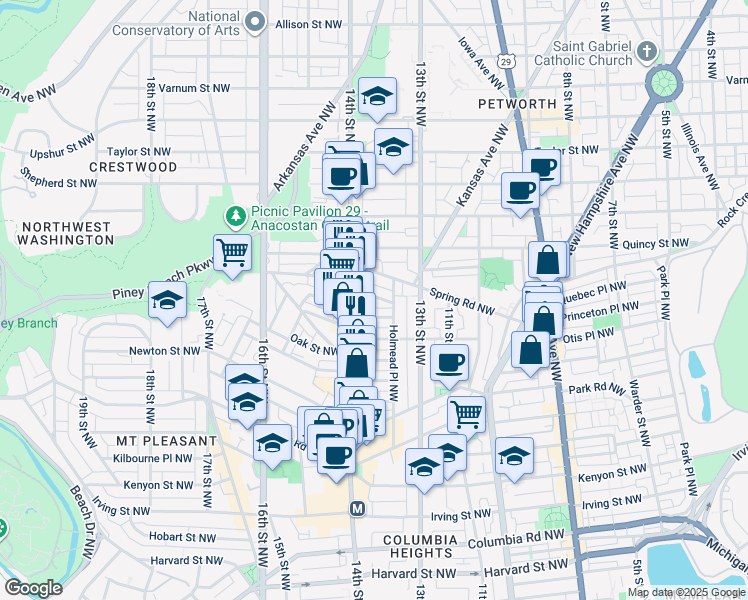 map of restaurants, bars, coffee shops, grocery stores, and more near 1354 Perry Place Northwest in Washington
