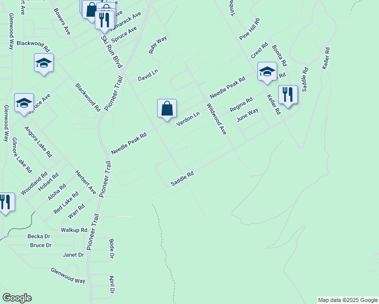 map of restaurants, bars, coffee shops, grocery stores, and more near 3693 Saddle Road in South Lake Tahoe