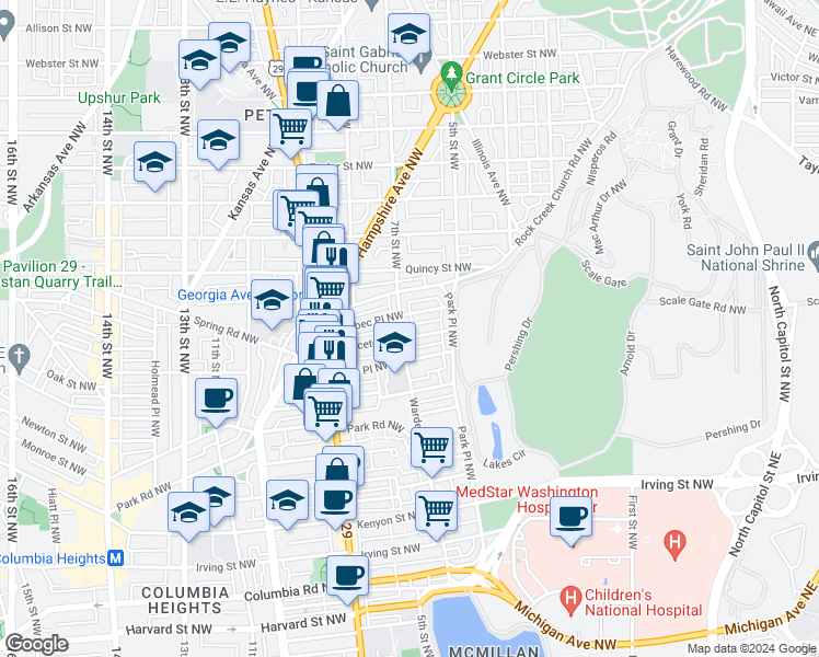 map of restaurants, bars, coffee shops, grocery stores, and more near 101 Independence Avenue Southeast in Washington