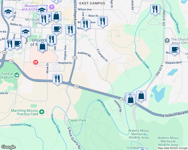 map of restaurants, bars, coffee shops, grocery stores, and more near in Columbia