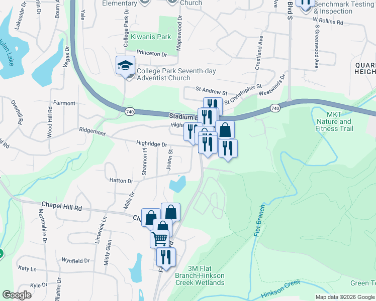 map of restaurants, bars, coffee shops, grocery stores, and more near 1401 Forum Boulevard in Columbia