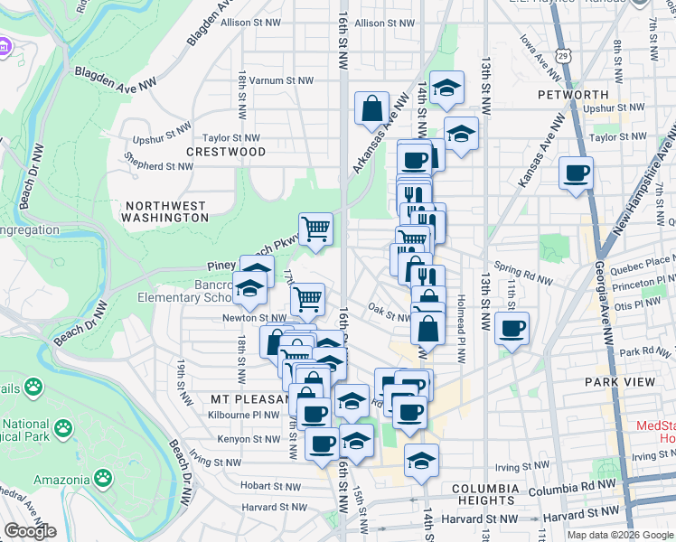 map of restaurants, bars, coffee shops, grocery stores, and more near 101 Independence Avenue Southeast in Washington