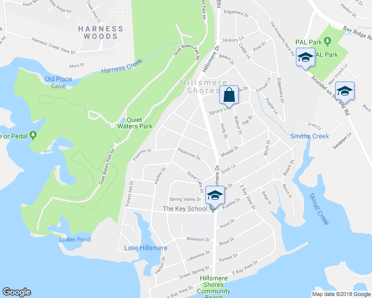 map of restaurants, bars, coffee shops, grocery stores, and more near 118 Pinecrest Drive in Annapolis