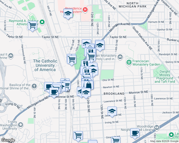map of restaurants, bars, coffee shops, grocery stores, and more near 101 Independence Avenue Southeast in Washington