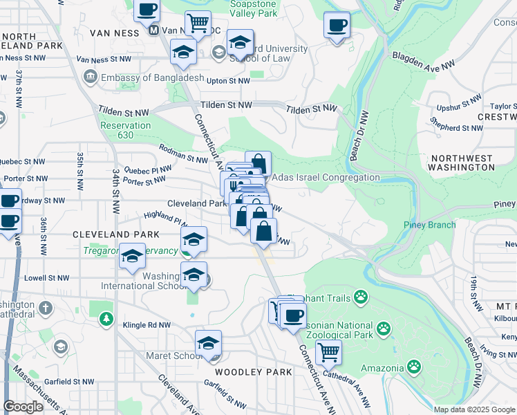 map of restaurants, bars, coffee shops, grocery stores, and more near 2755 Ordway Street Northwest in Washington