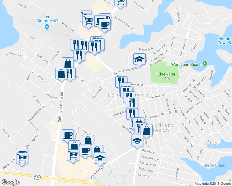 map of restaurants, bars, coffee shops, grocery stores, and more near 1616 Marlboro Road in Edgewater