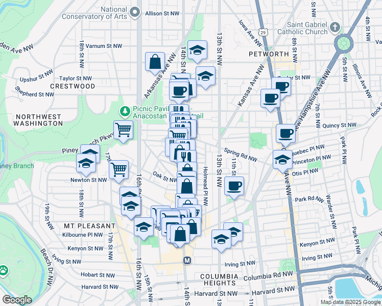 map of restaurants, bars, coffee shops, grocery stores, and more near 1362 Perry Place Northwest in Washington