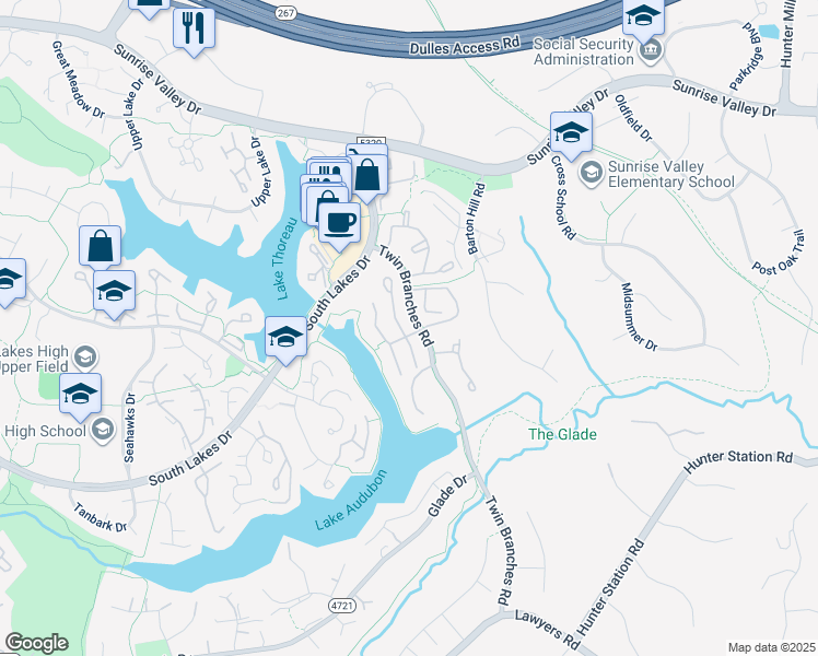 map of restaurants, bars, coffee shops, grocery stores, and more near 2031 Beacon Place in Reston