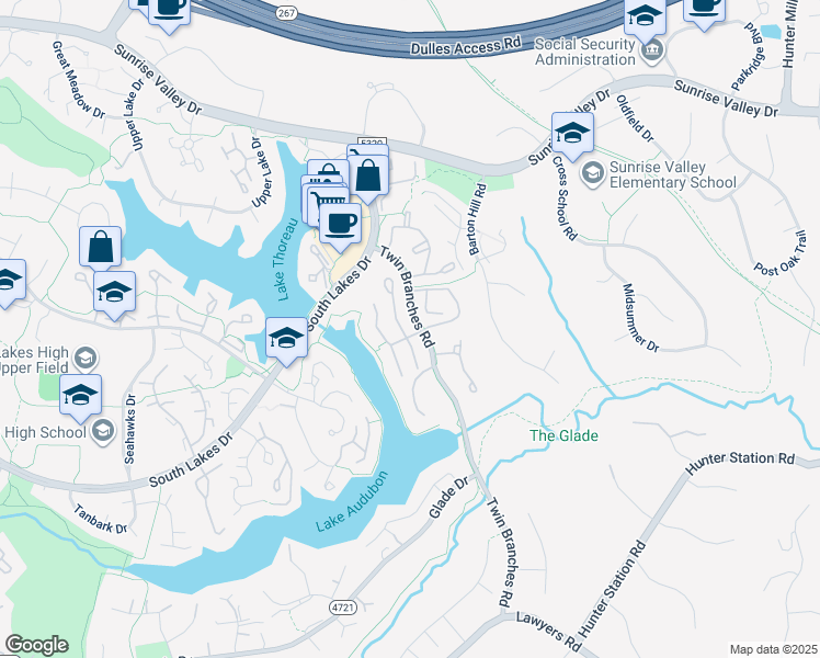 map of restaurants, bars, coffee shops, grocery stores, and more near 2031 Beacon Place in Reston