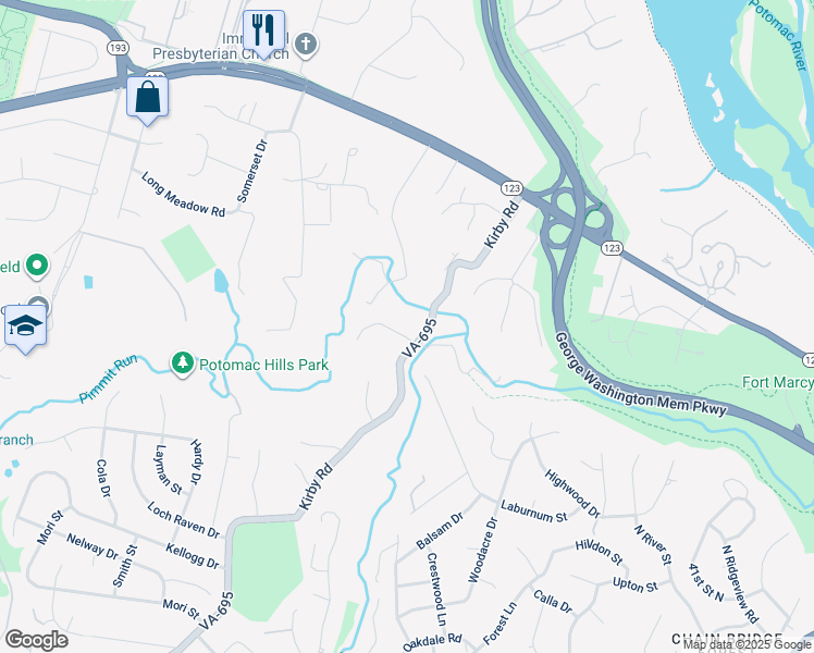 map of restaurants, bars, coffee shops, grocery stores, and more near 6002 Claiborne Drive in McLean