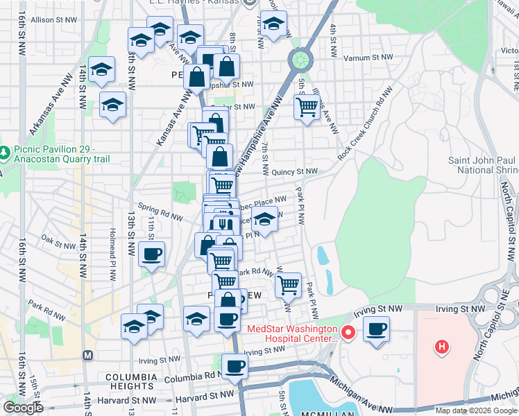 map of restaurants, bars, coffee shops, grocery stores, and more near 101 Independence Avenue Southeast in Washington