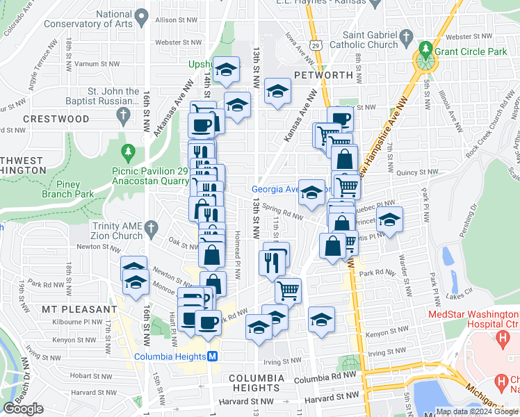 map of restaurants, bars, coffee shops, grocery stores, and more near 101 Independence Avenue Southeast in Washington
