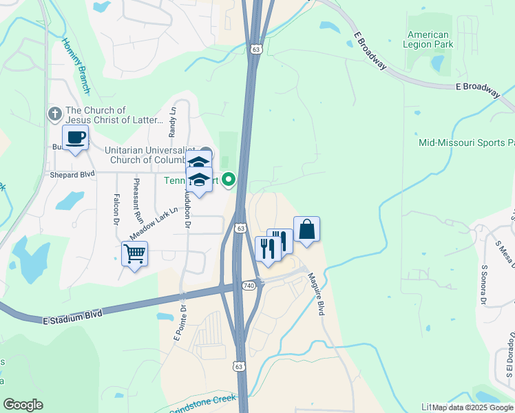 map of restaurants, bars, coffee shops, grocery stores, and more near 1290 Cinnamon Hill Lane in Columbia