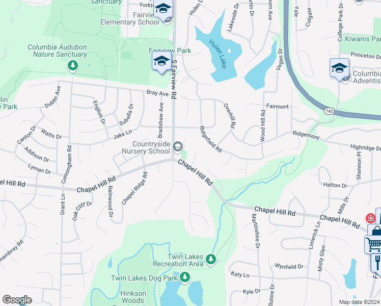 map of restaurants, bars, coffee shops, grocery stores, and more near 1612 Handley Place in Columbia