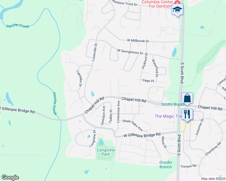map of restaurants, bars, coffee shops, grocery stores, and more near Chapel Hill Rd in Columbia