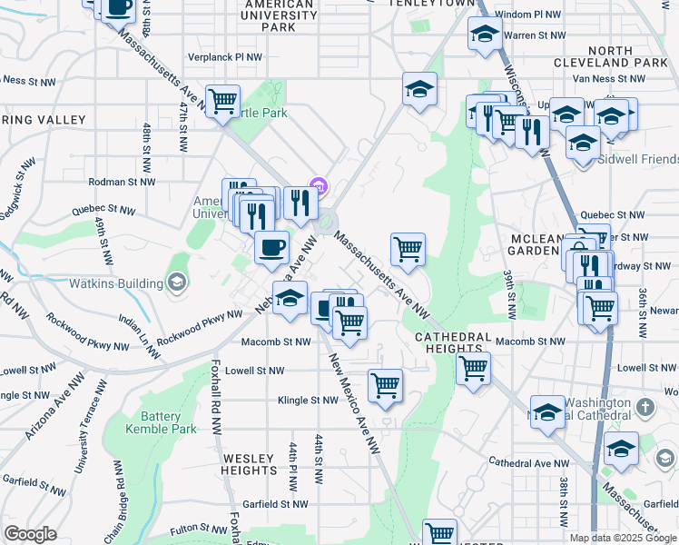 map of restaurants, bars, coffee shops, grocery stores, and more near 4324 Westover Place Northwest in Washington