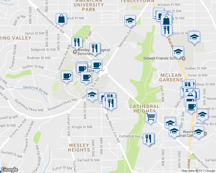 map of restaurants, bars, coffee shops, grocery stores, and more near 4324 Westover Place Northwest in Washington