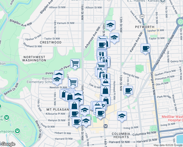 map of restaurants, bars, coffee shops, grocery stores, and more near 101 Independence Avenue Southeast in Washington
