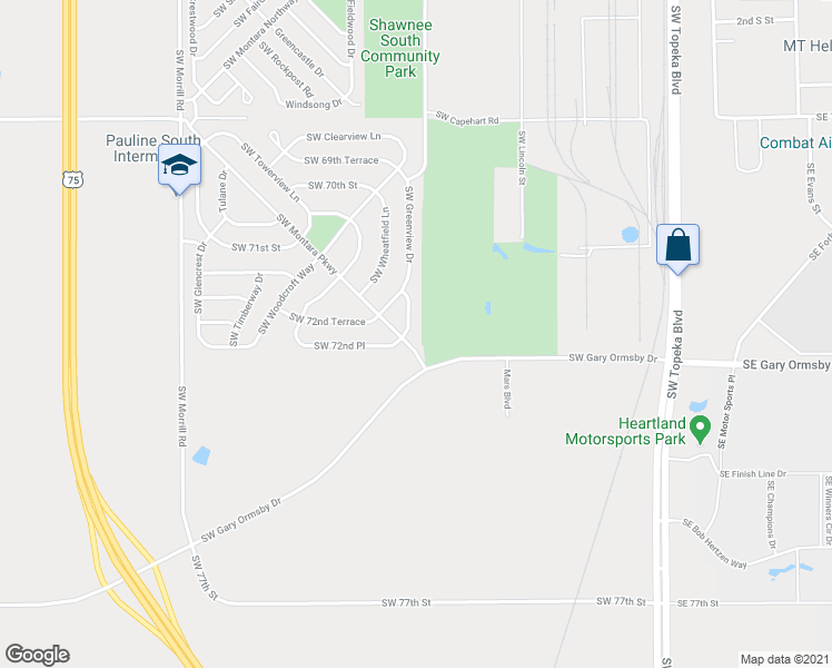 map of restaurants, bars, coffee shops, grocery stores, and more near 7236 North Auburn Drive in Topeka